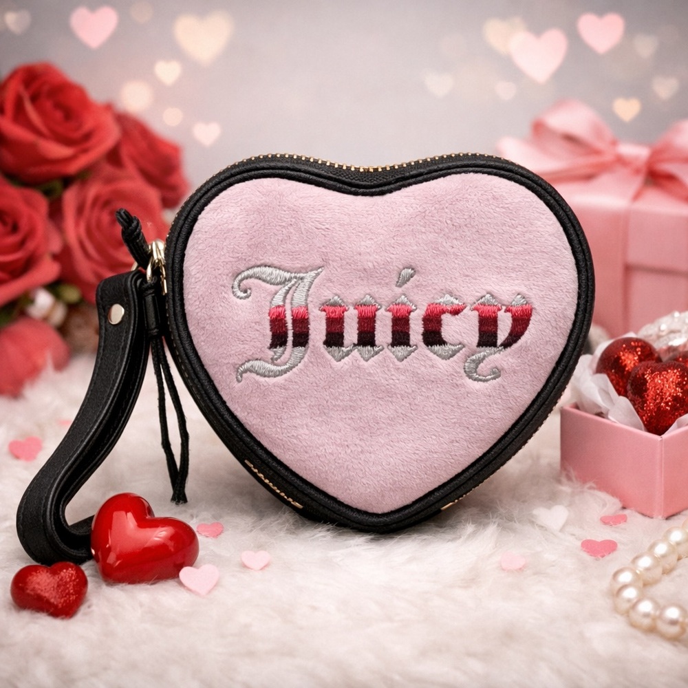 JUICY COUTURE Retro Vibe Heart Zip Around Wristlet NWT